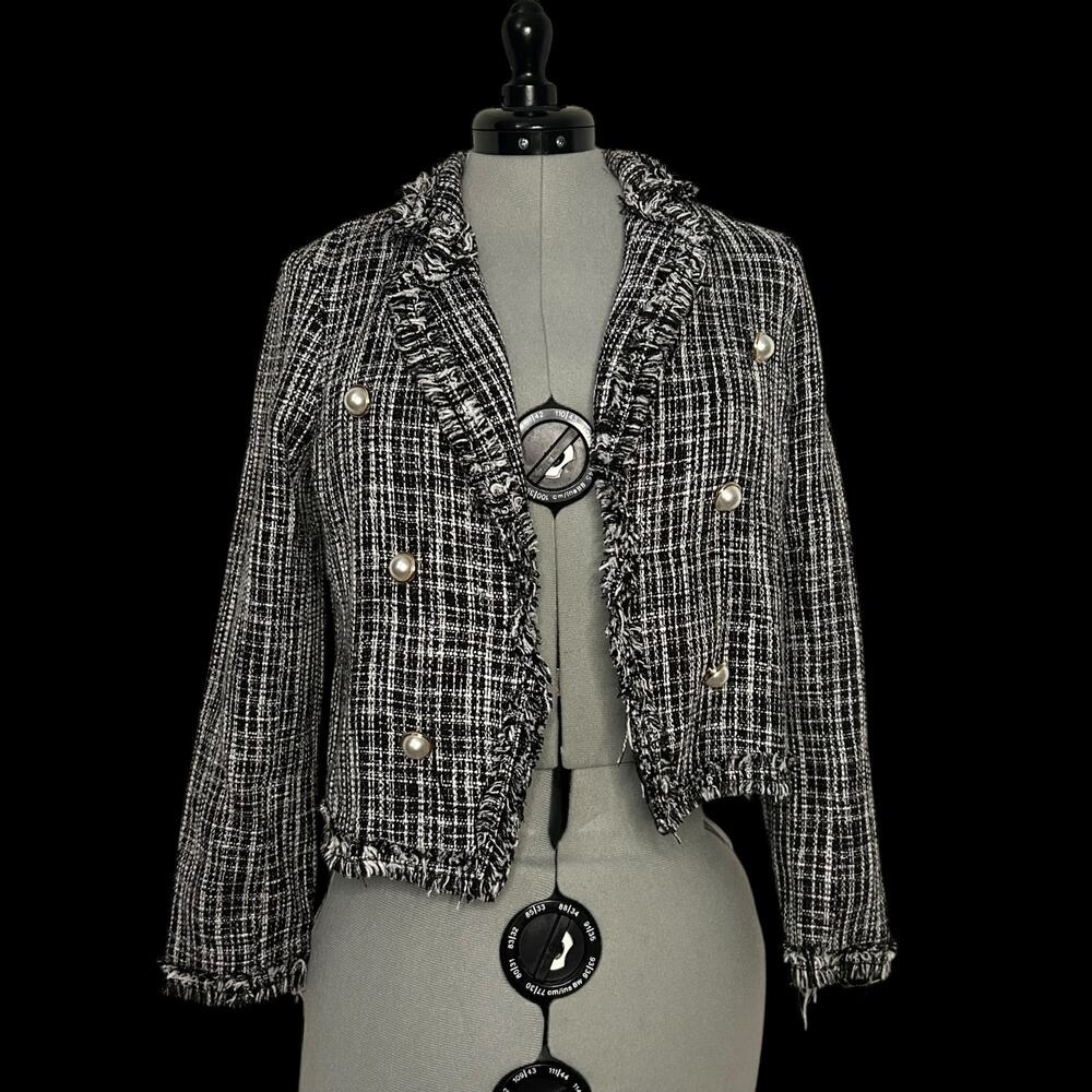 Vintage Black and White Plaid Cropped Blazer Size PM